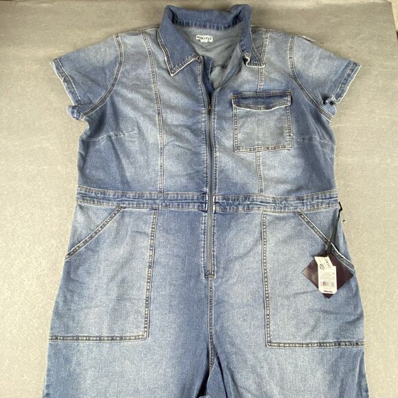 Ava & Viv Overalls Women 24W Denim Jeans Wide Leg Zip Boho Retro Grunge Chic - Picture 1 of 4